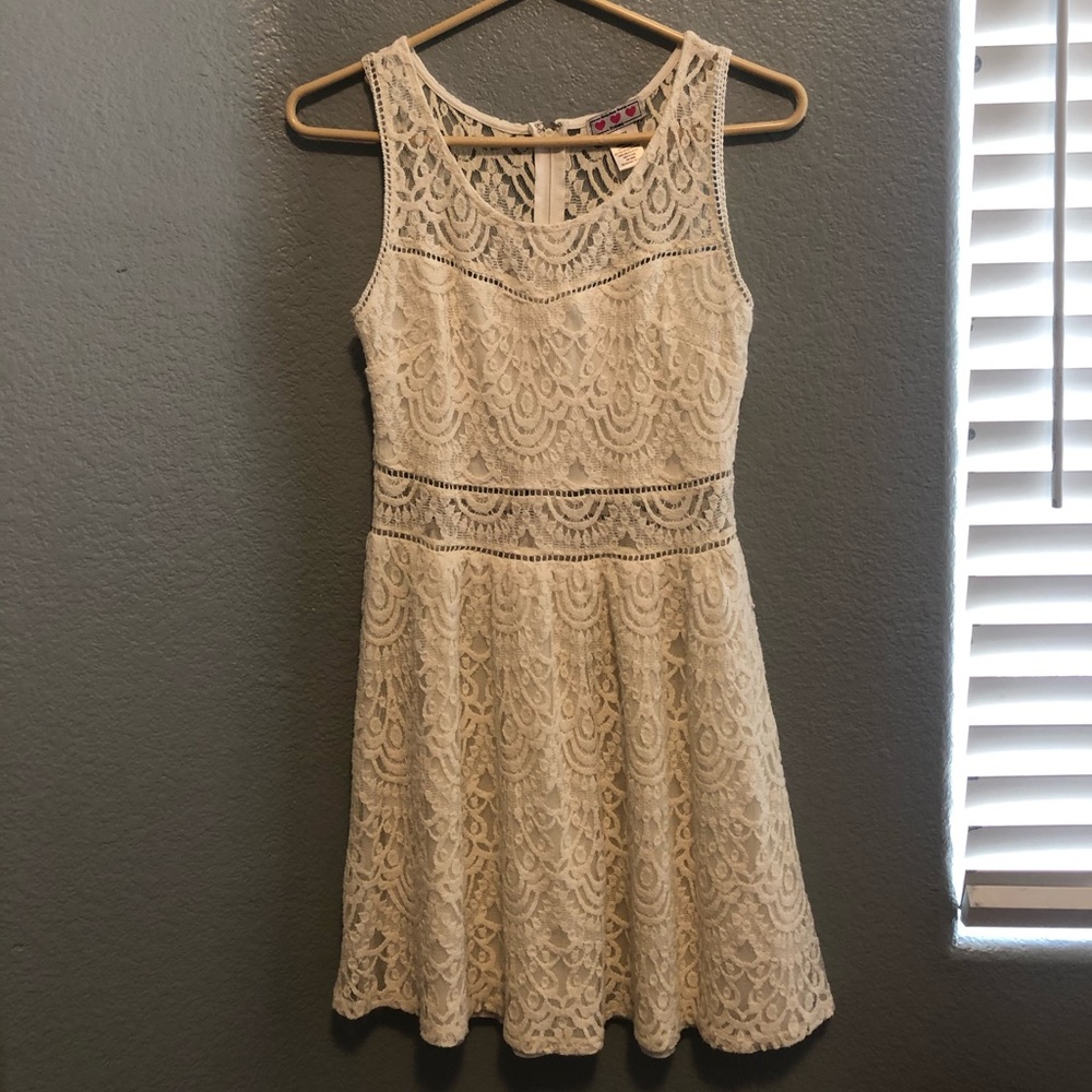 Cream fit and flare lace dress